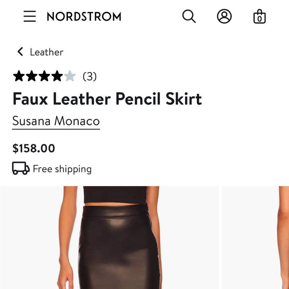 Susana Monaco XS Faux Leather Black Pencil Skirt NWT - Picture 7 of 9